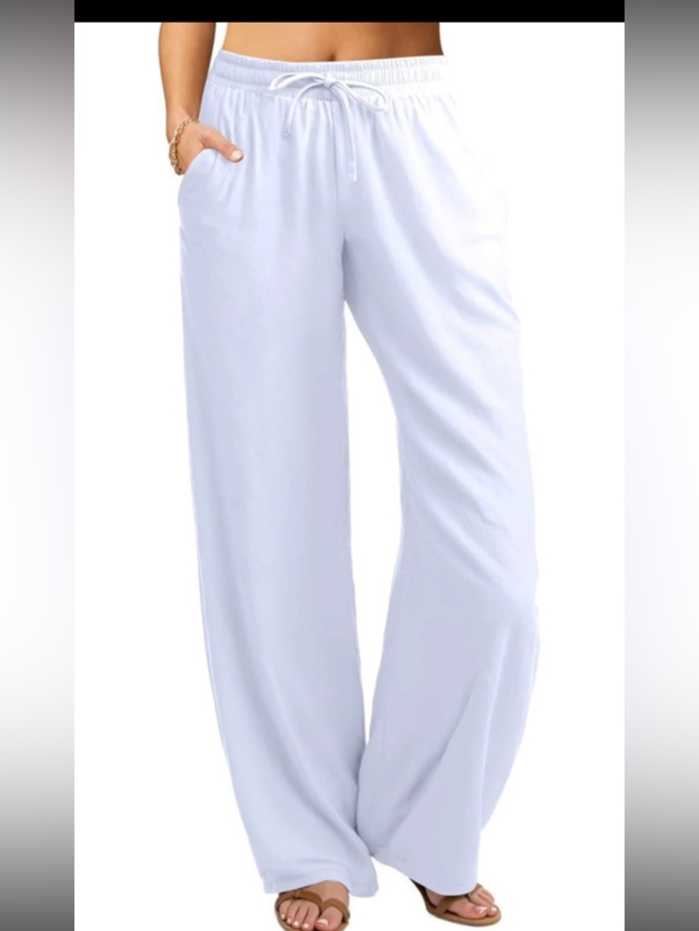 KERIFE White Linen Blend Drawstring Pants XL NWT Lightweight Summer
